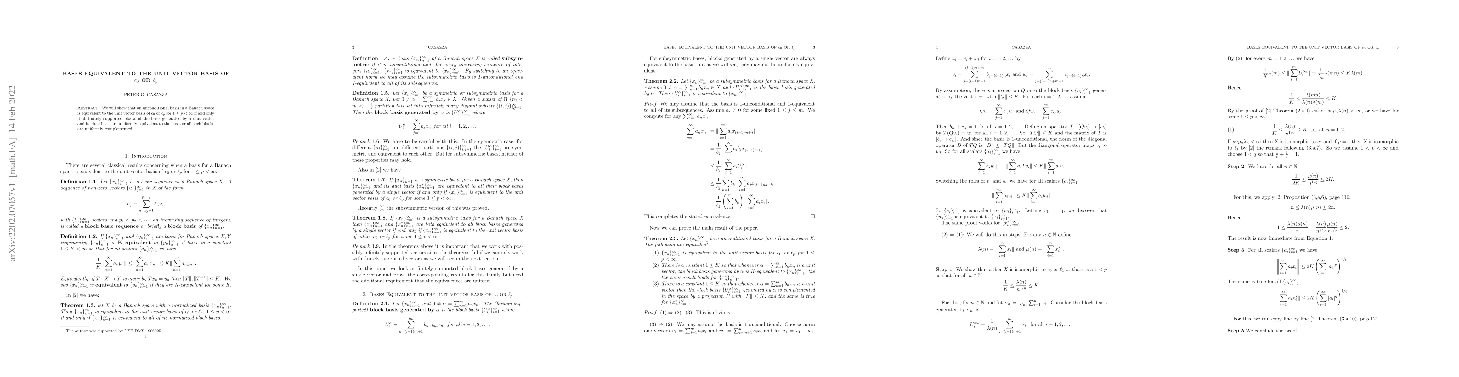 Thumbnail for Bases equivalent to the unit vector basis of $c_0$ or $\ell_p$
