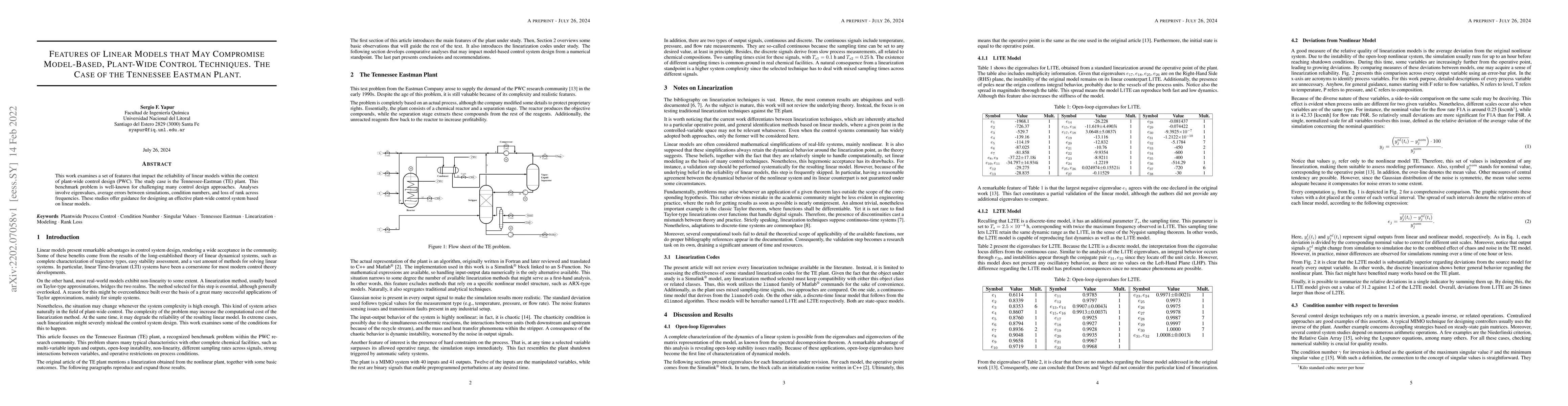 Thumbnail for Features of Linear Models that May Compromise Model-Based, Plant-Wide
  Control Techniques. The Case of the Tennessee Eastman Plant