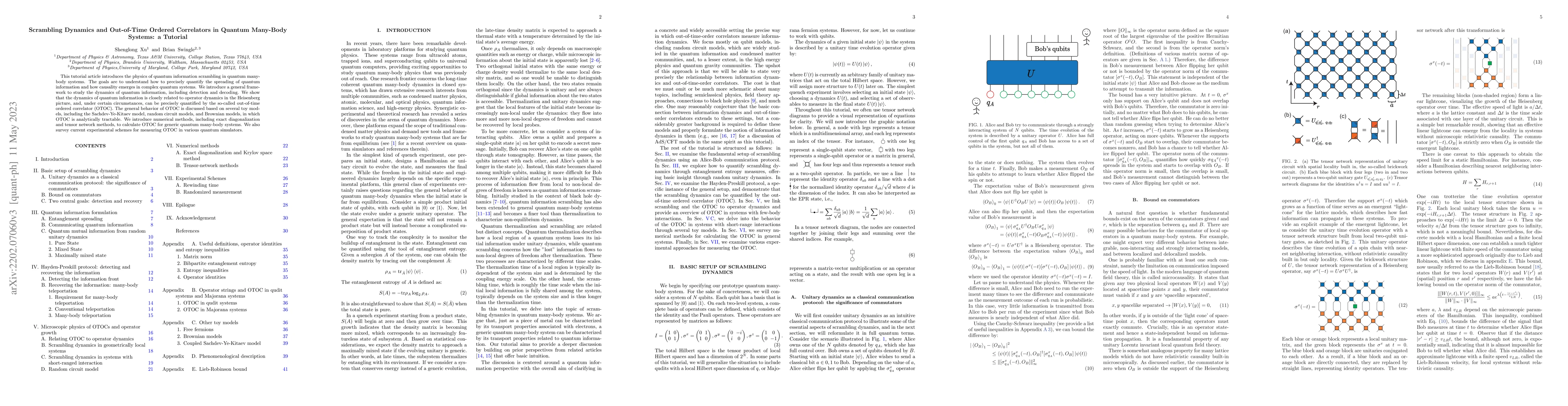 Thumbnail for Scrambling Dynamics and Out-of-Time Ordered Correlators in Quantum
  Many-Body Systems: a Tutorial