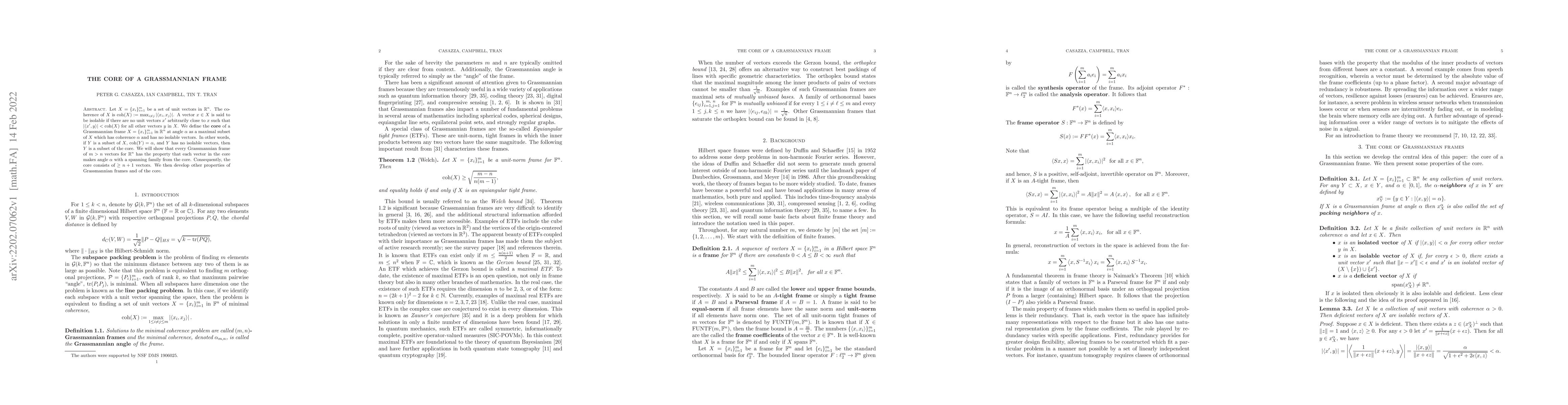 Thumbnail for The core of a Grassmannian frame