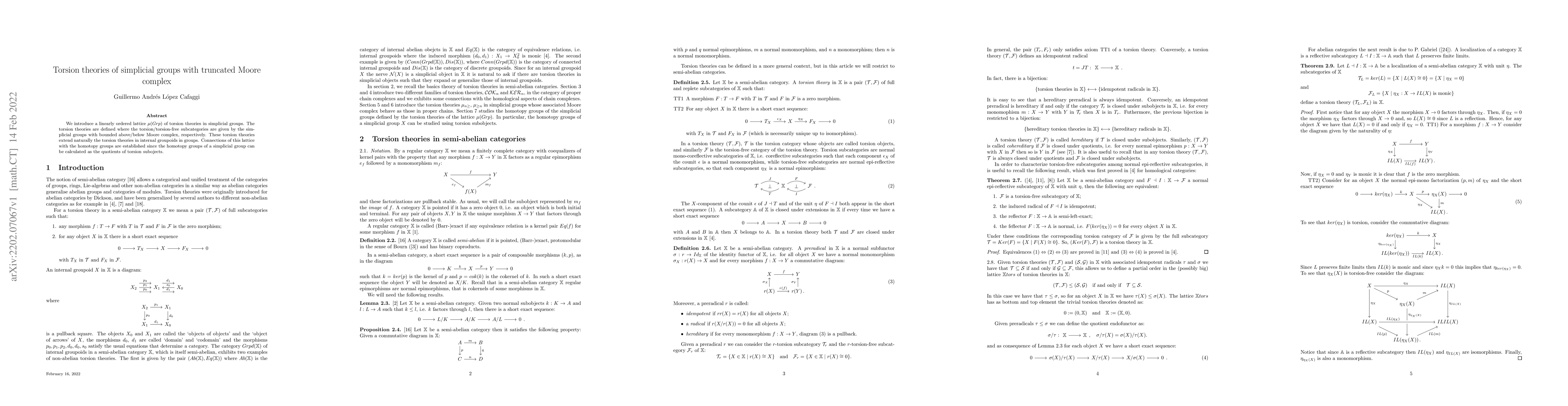 Thumbnail for Torsion theories of simplicial groups with truncated Moore complex