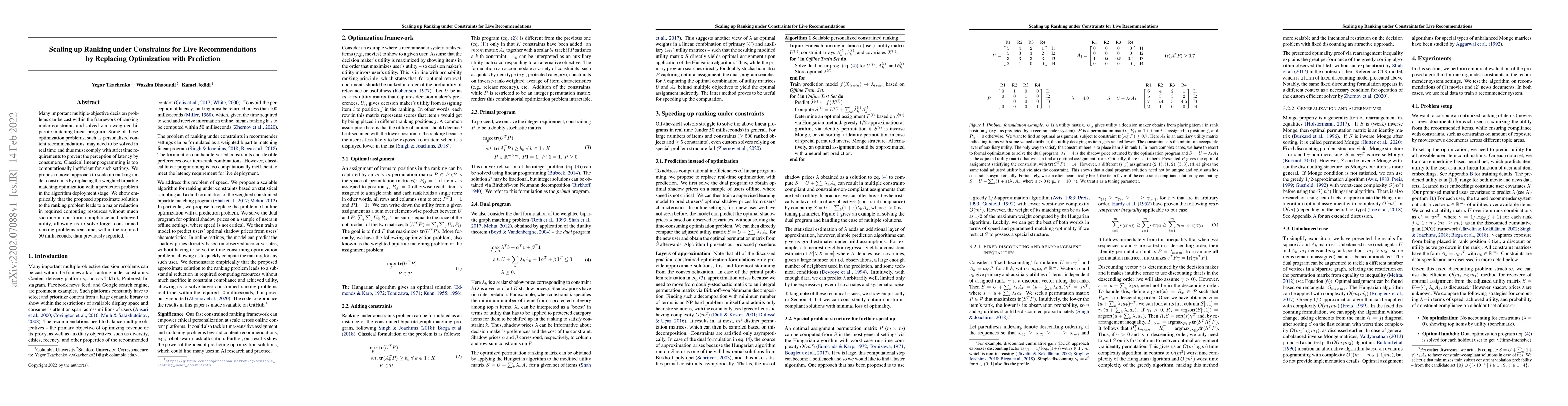 Thumbnail for Scaling up Ranking under Constraints for Live Recommendations by
  Replacing Optimization with Prediction