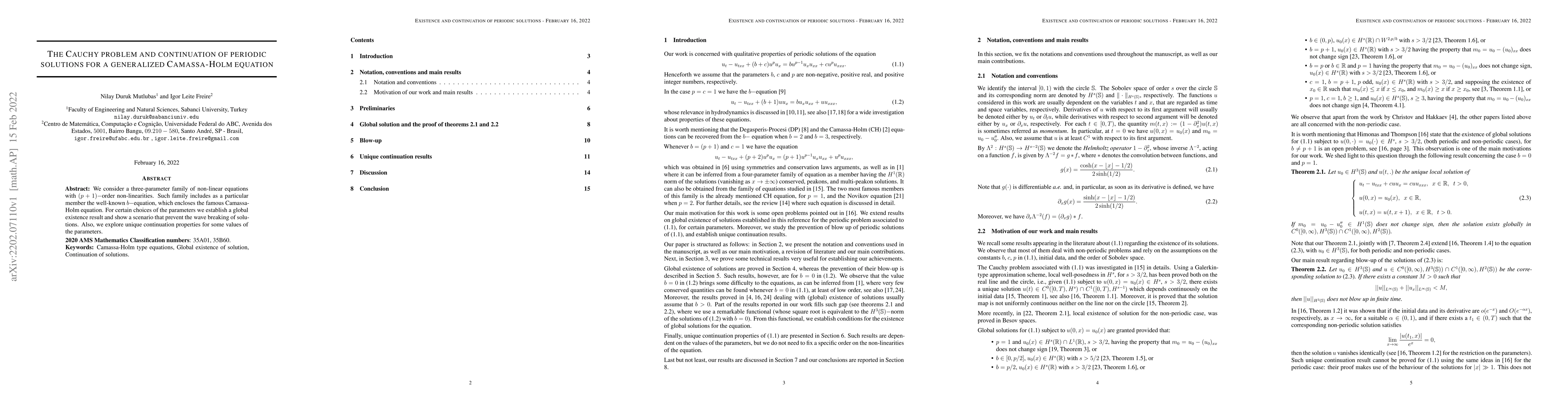 Thumbnail for The Cauchy problem and continuation of periodic solutions for a
  generalized Camassa-Holm equation