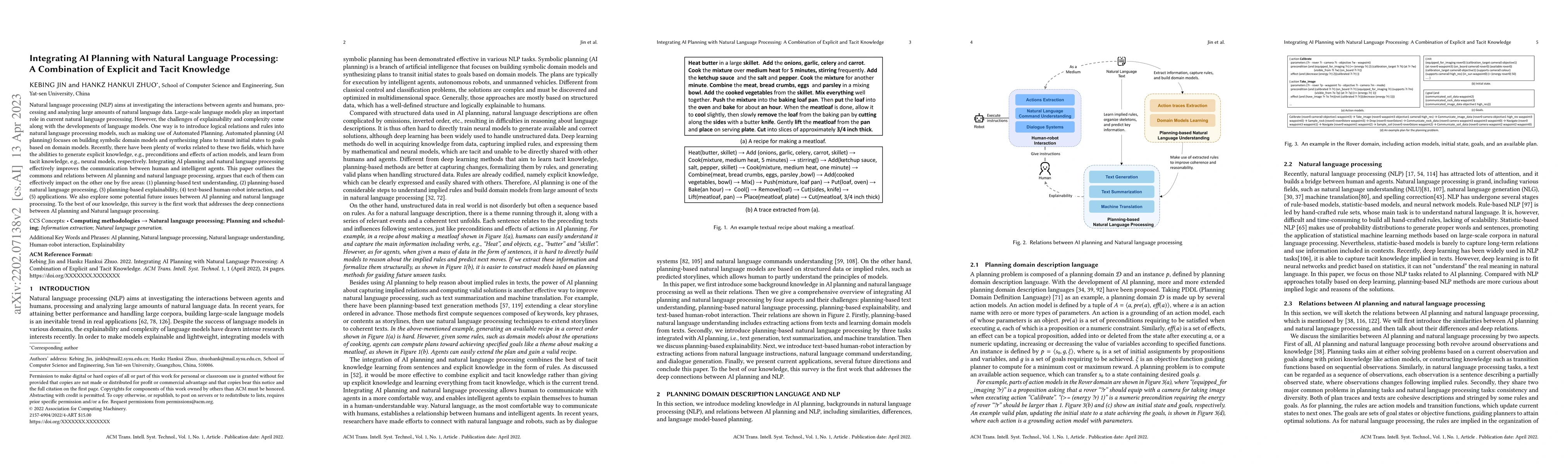 Thumbnail for Integrating AI Planning with Natural Language Processing: A Combination
  of Explicit and Tacit Knowledge