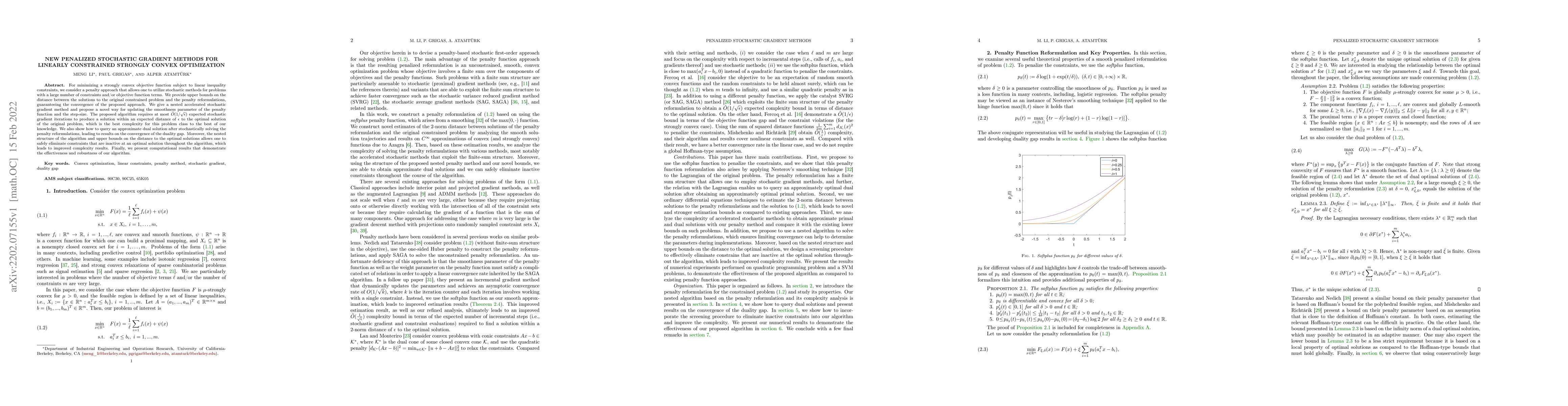 Thumbnail for New Penalized Stochastic Gradient Methods for Linearly Constrained
  Strongly Convex Optimization