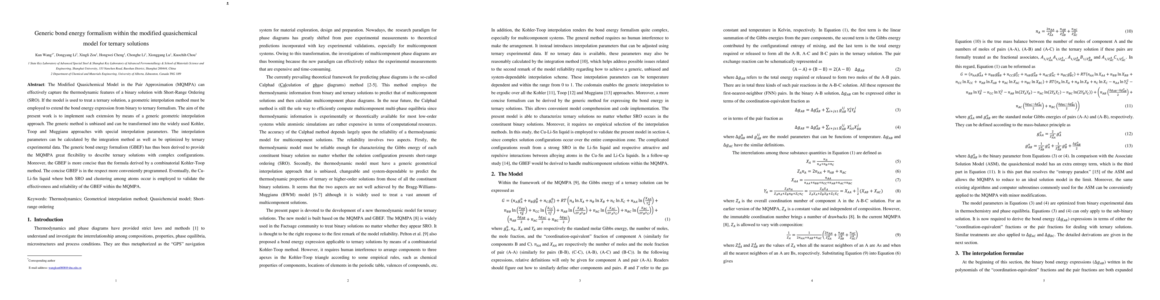 Thumbnail for Generic bond energy formalism within the modified quasichemical model
  for ternary solutions