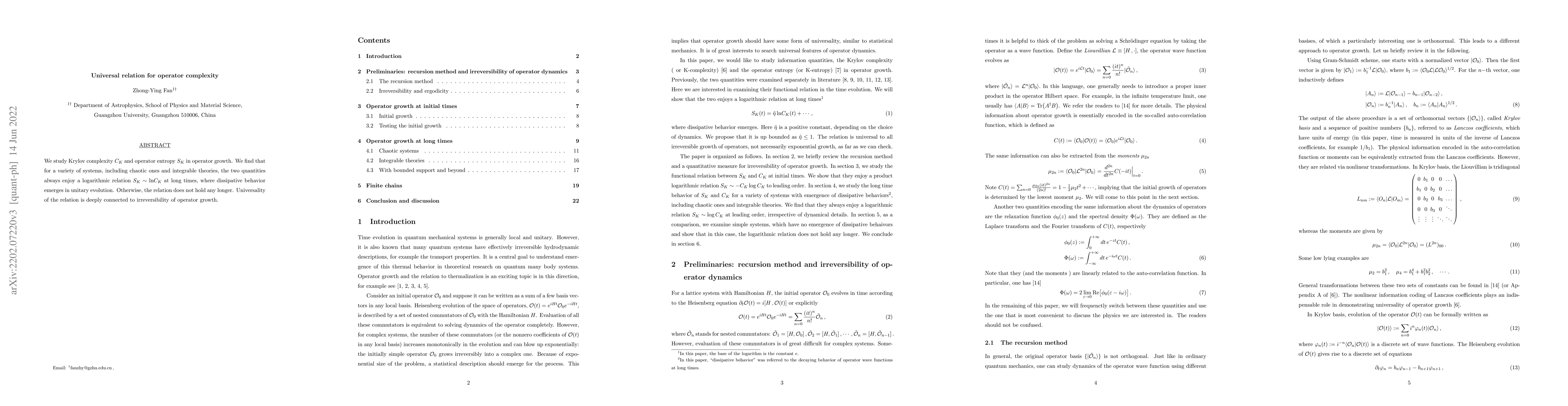 Thumbnail for Universal relation for operator complexity