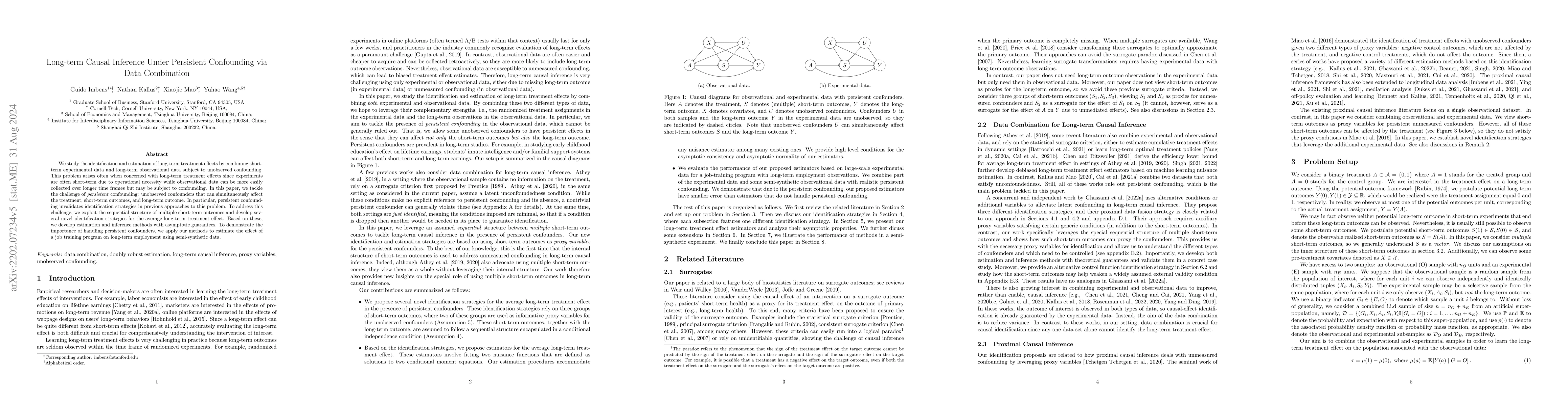 Thumbnail for Long-term Causal Inference Under Persistent Confounding via Data
  Combination
