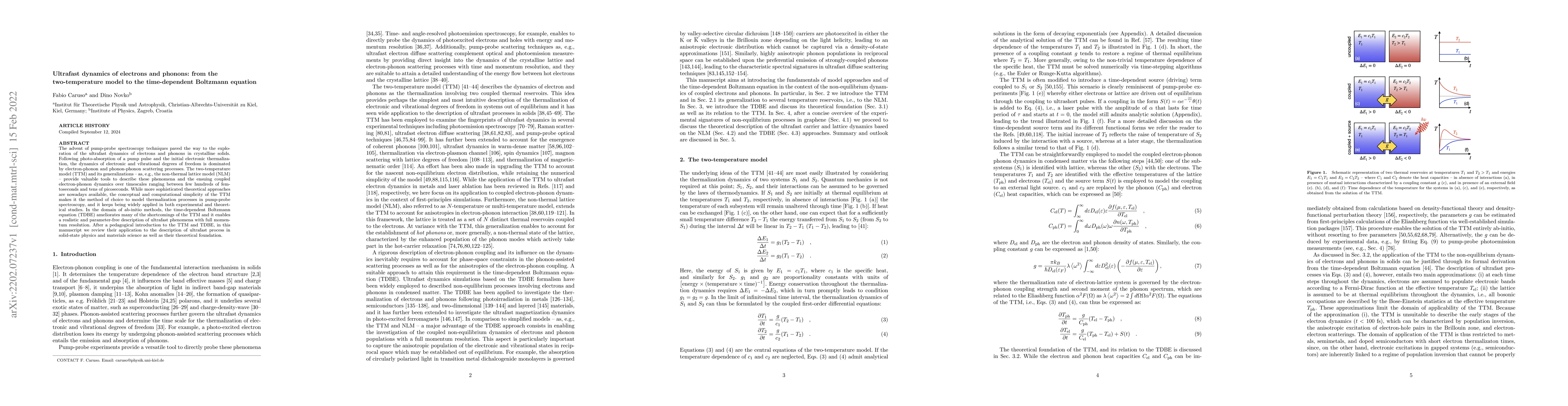 Thumbnail for Ultrafast dynamics of electrons and phonons: from the two-temperature
  model to the time-dependent Boltzmann equation