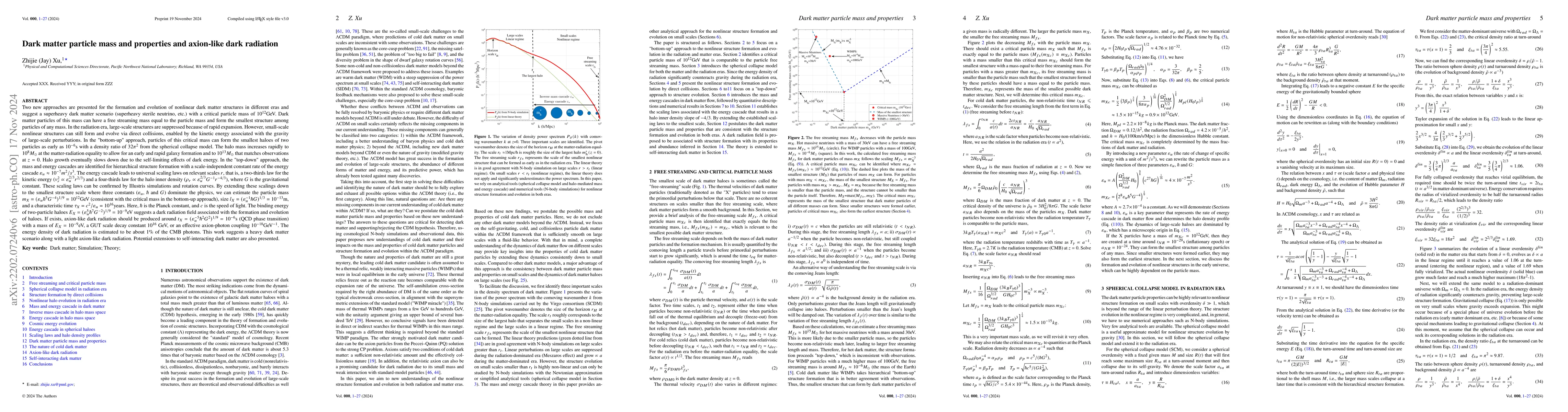 Thumbnail for Dark matter particle mass and properties and axion-like dark radiation