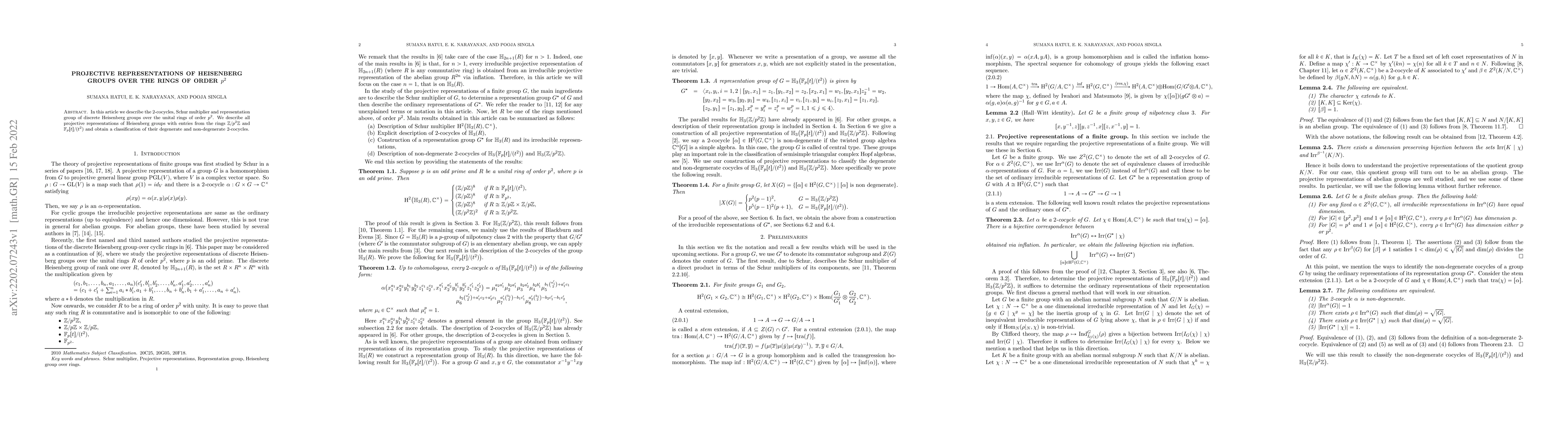 Thumbnail for Projective representations of Heisenberg groups over the rings of order
  p^2