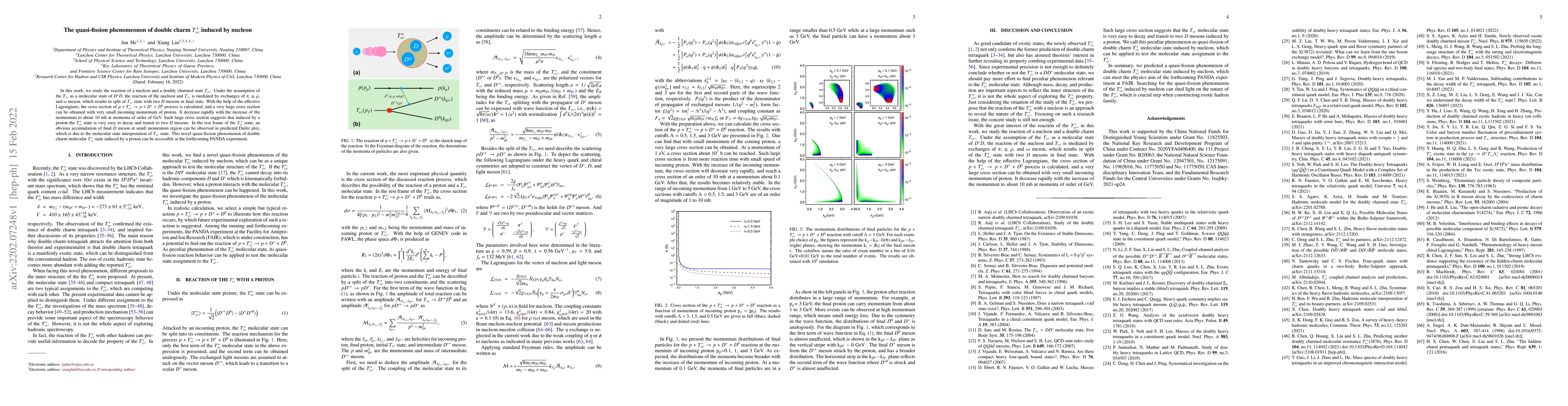 Thumbnail for The quasi-fission phenomeonon of double charm $T_{cc}^+$ induced by
  nucleon
