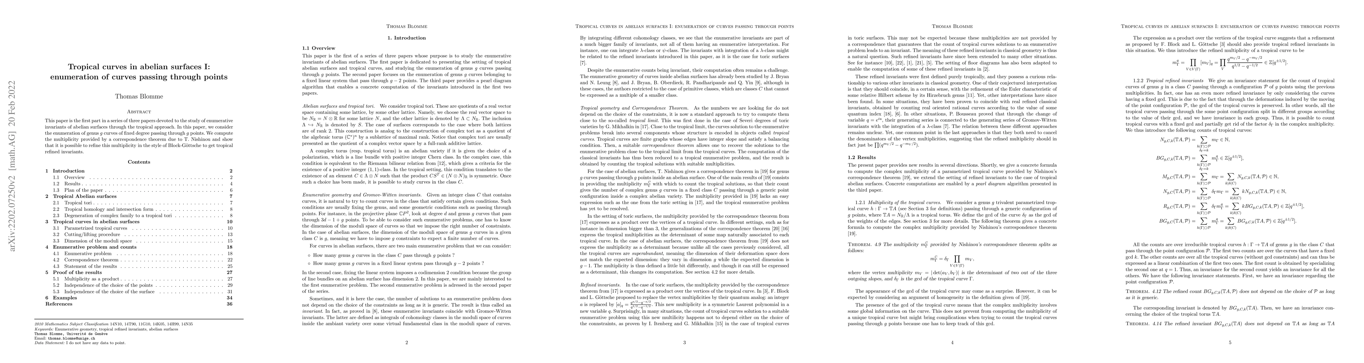 Thumbnail for Tropical curves in abelian surfaces I: enumeration of curves passing
  through points