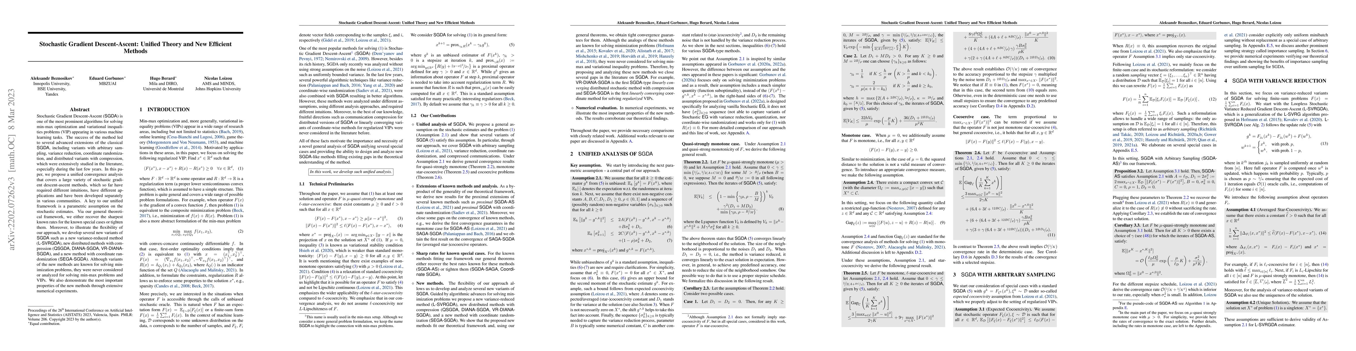 Thumbnail for Stochastic Gradient Descent-Ascent: Unified Theory and New Efficient
  Methods