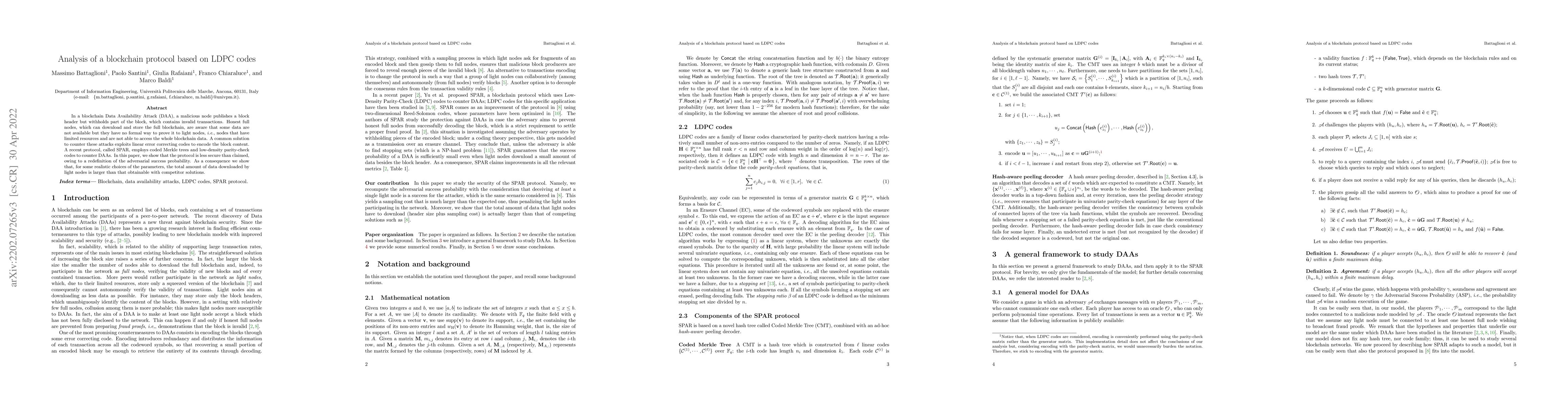 Thumbnail for Analysis of a blockchain protocol based on LDPC codes