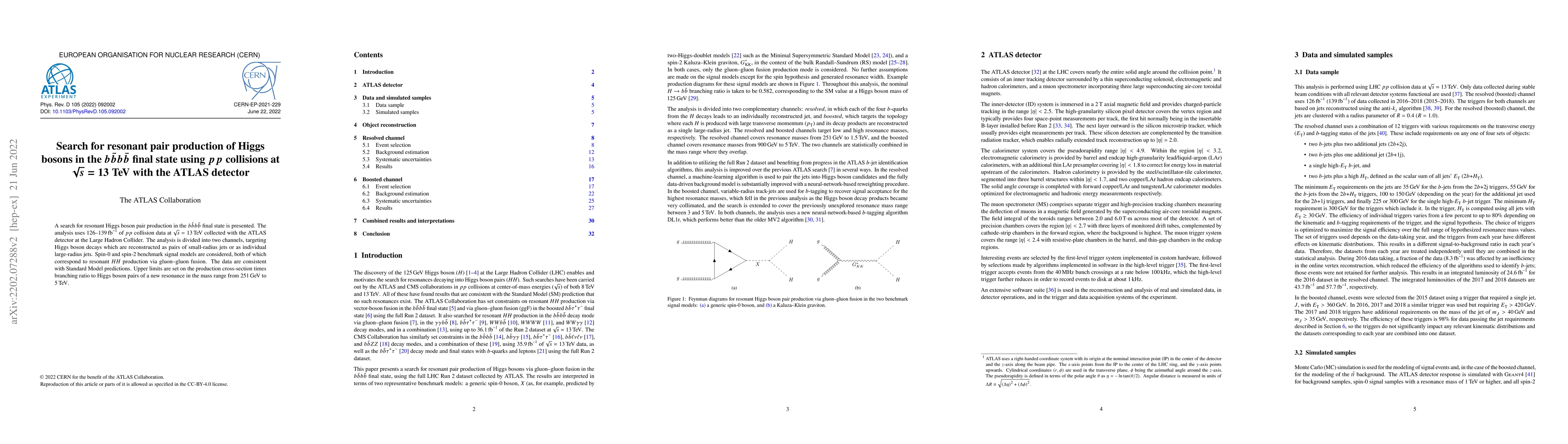 Thumbnail for Search for resonant pair production of Higgs bosons in the
  $b\bar{b}b\bar{b}$ final state using $pp$ collisions at $\sqrt{s}$ = 13 TeV
  with the ATLAS detector