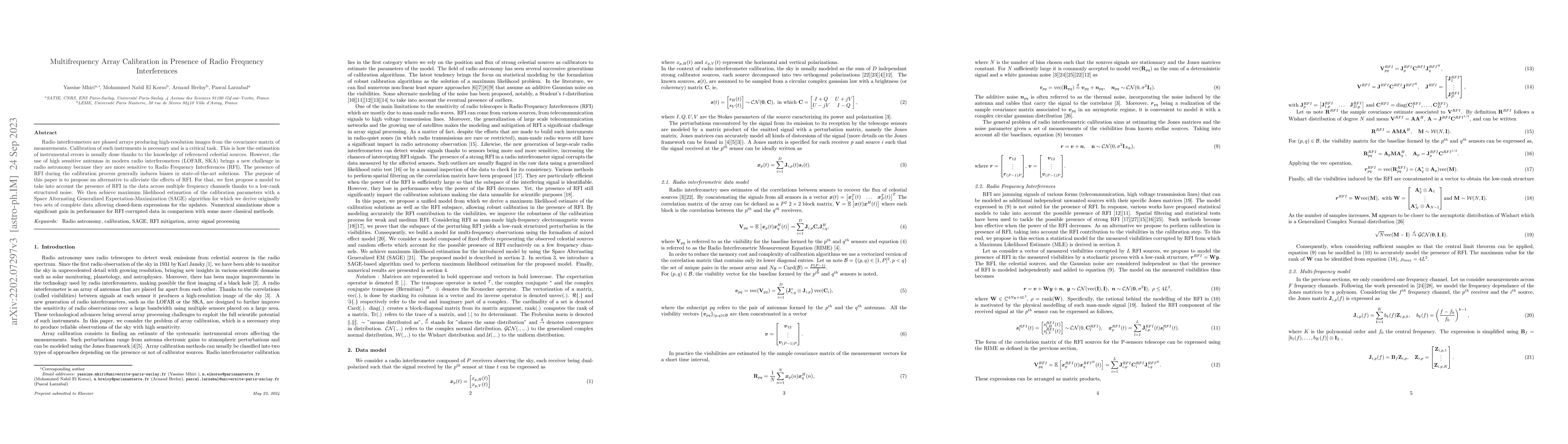 Thumbnail for Multifrequency Array Calibration in Presence of Radio Frequency
  Interferences