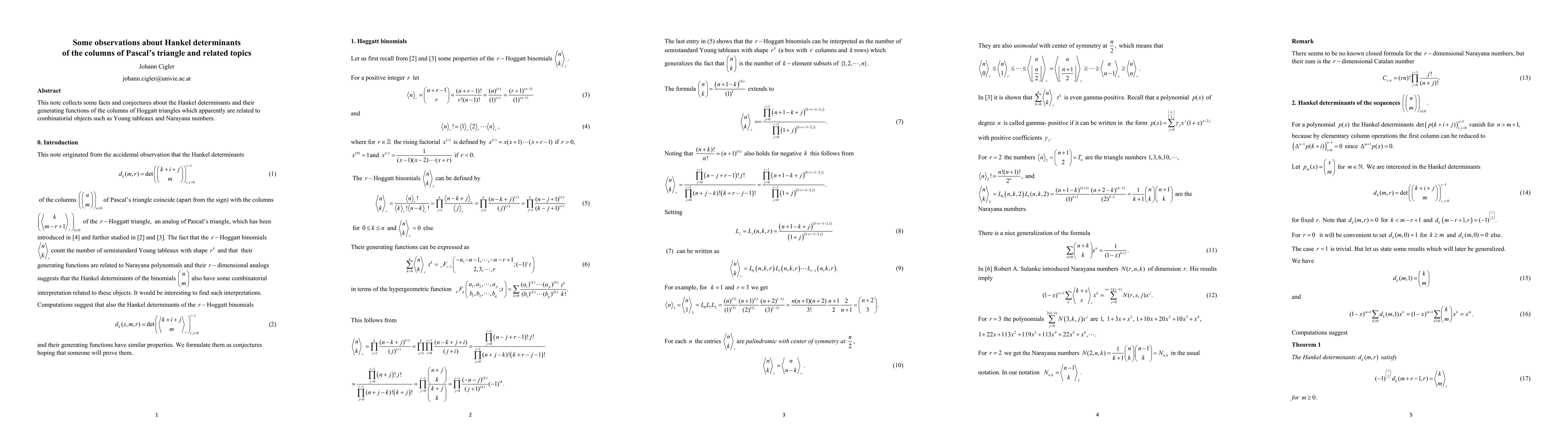 Thumbnail for Some observations about Hankel determinants of the columns of Pascal
  triangle and related topics