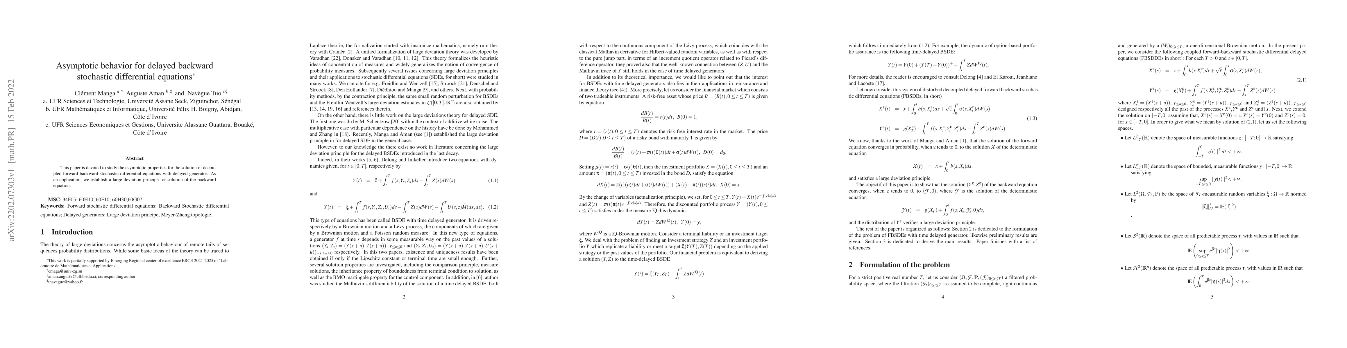 Thumbnail for Asymptotic behavior for delayed backward stochastic differential
  equations