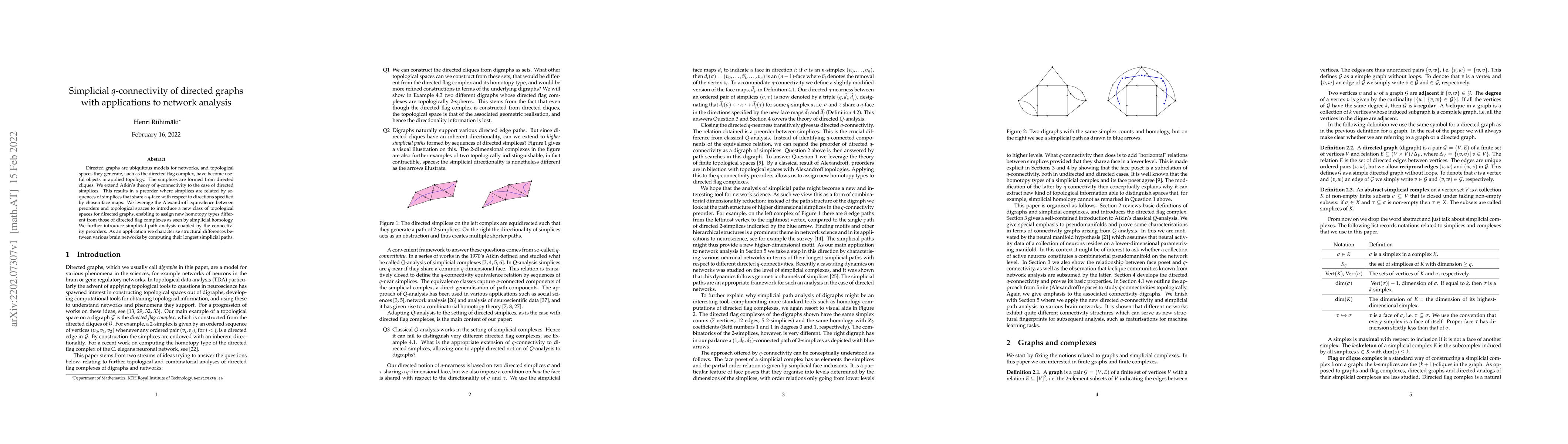 Thumbnail for Simplicial $q$-connectivity of directed graphs with applications to
  network analysis