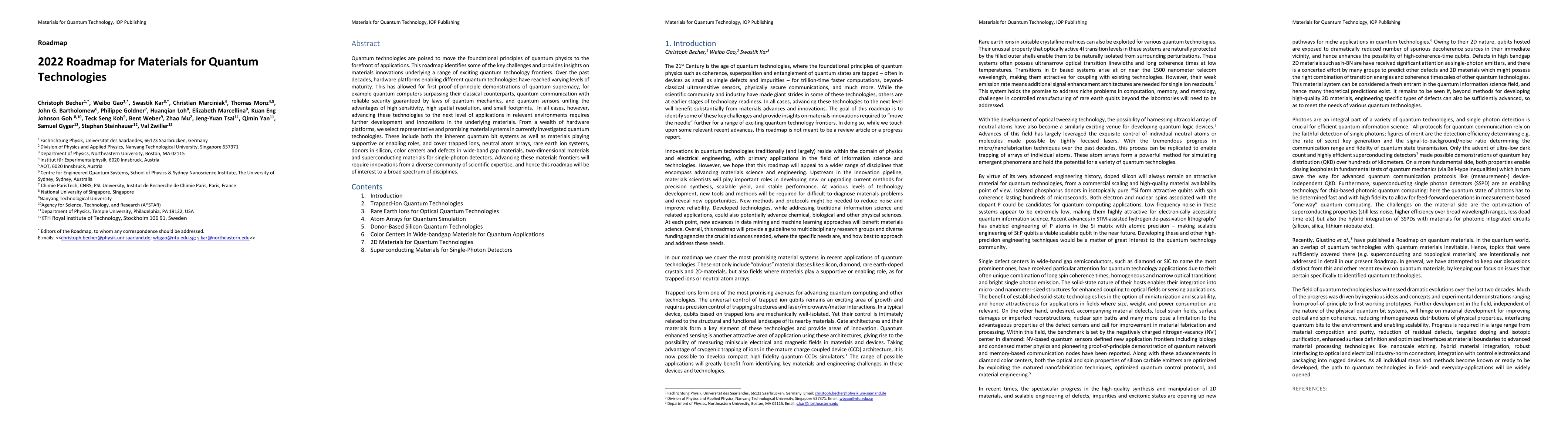 Thumbnail for 2022 Roadmap for Materials for Quantum Technologies