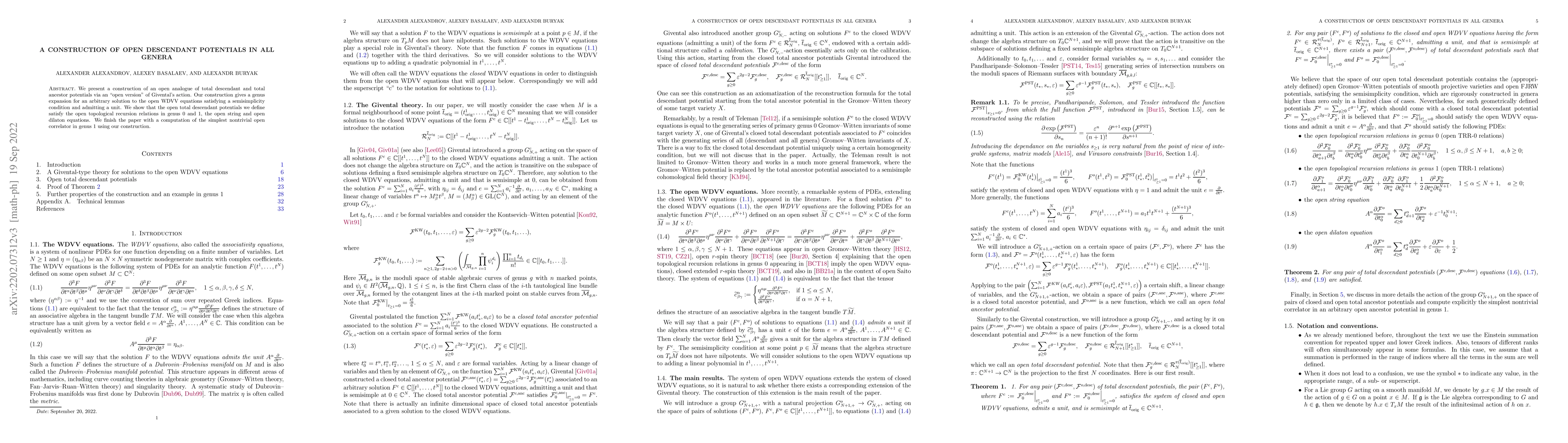Thumbnail for A construction of open descendant potentials in all genera