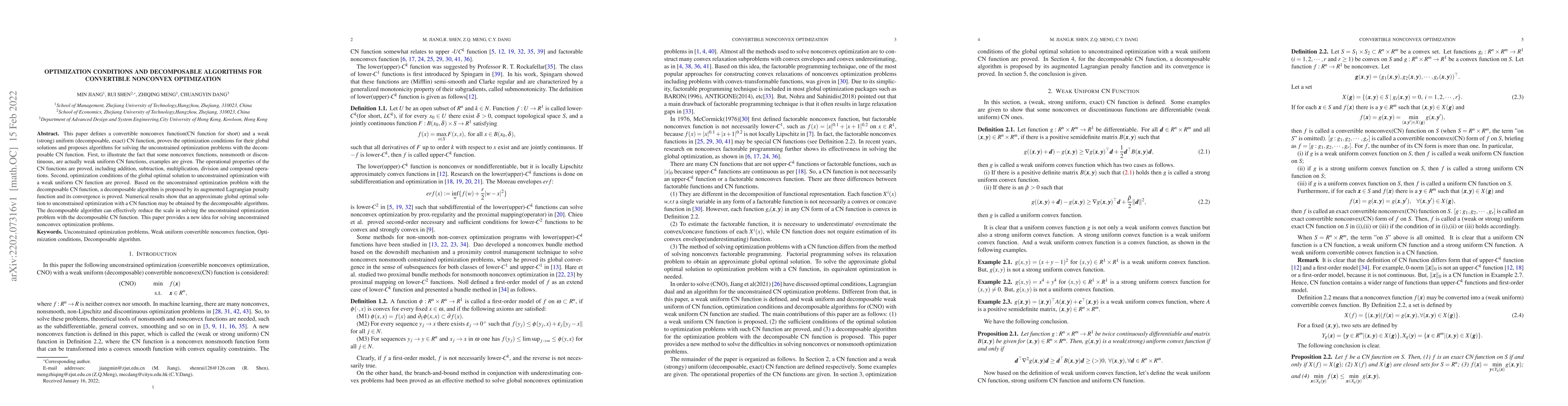 Thumbnail for Optimization Conditions and Decomposable Algorithms for Convertible
  Nonconvex Optimization