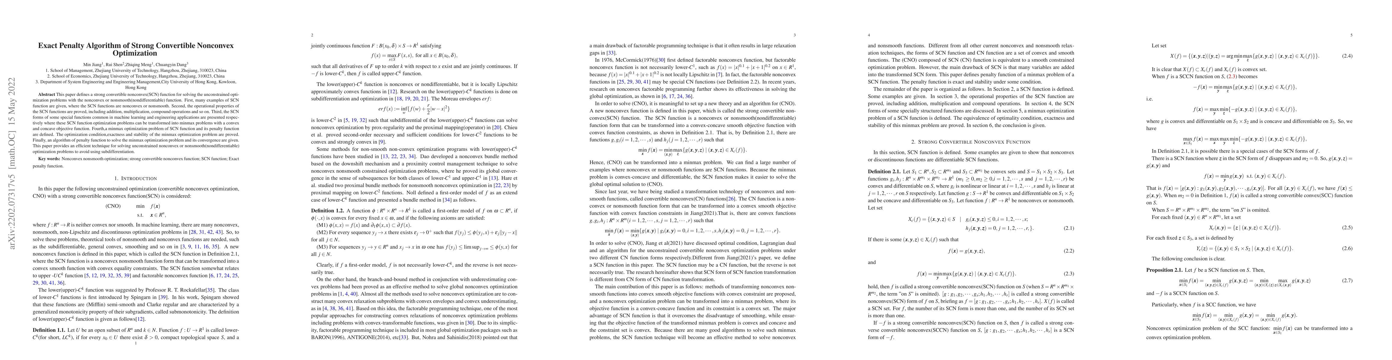Thumbnail for Exact Penalty Algorithm of Strong Convertible Nonconvex Optimization