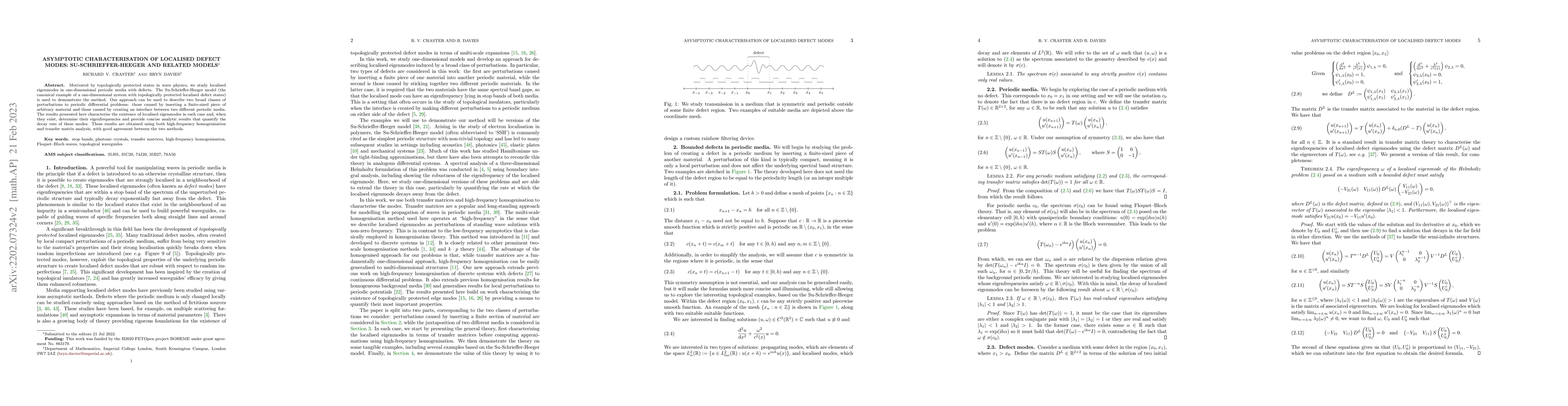 Thumbnail for Asymptotic characterisation of localised defect modes:
  Su-Schrieffer-Heeger and related models
