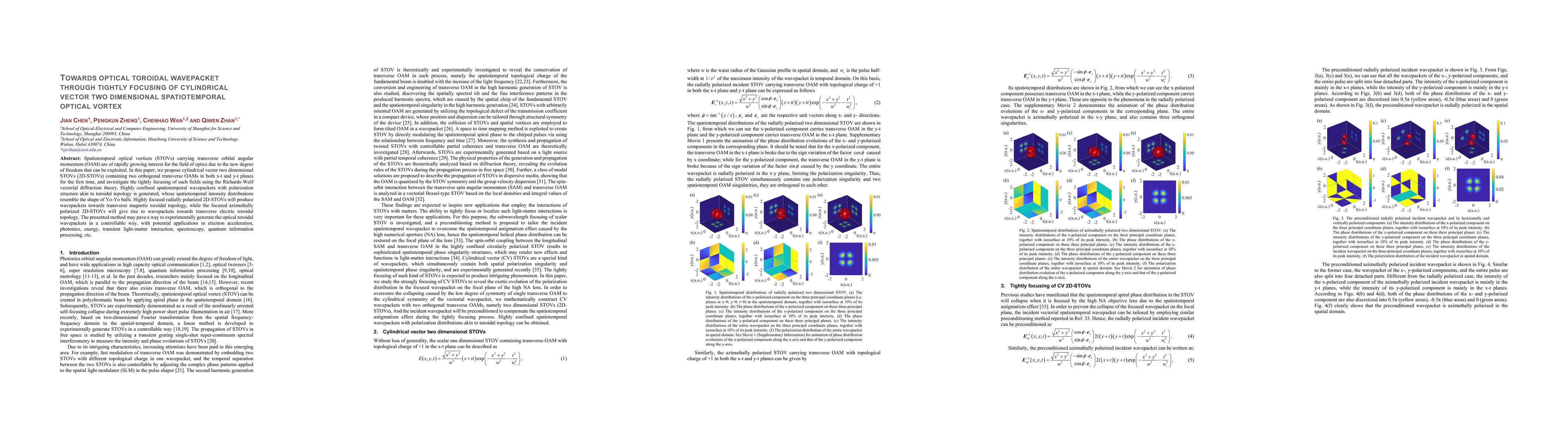 Thumbnail for Towards optical toroidal wavepacket through tightly focusing of
  cylindrical vector two dimensional spatiotemporal optical vortex