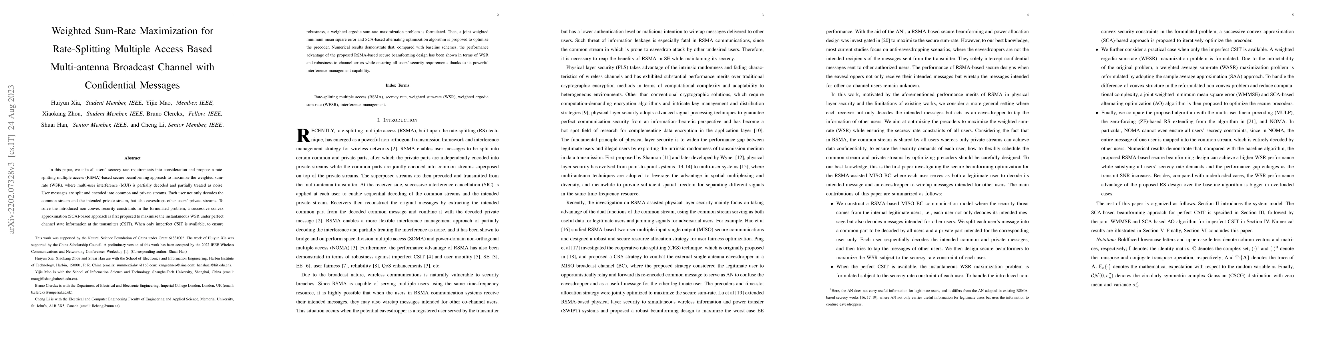 Thumbnail for Weighted Sum-Rate Maximization for Rate-Splitting Multiple Access Based
  Multi-antenna Broadcast Channel with Confidential Messages