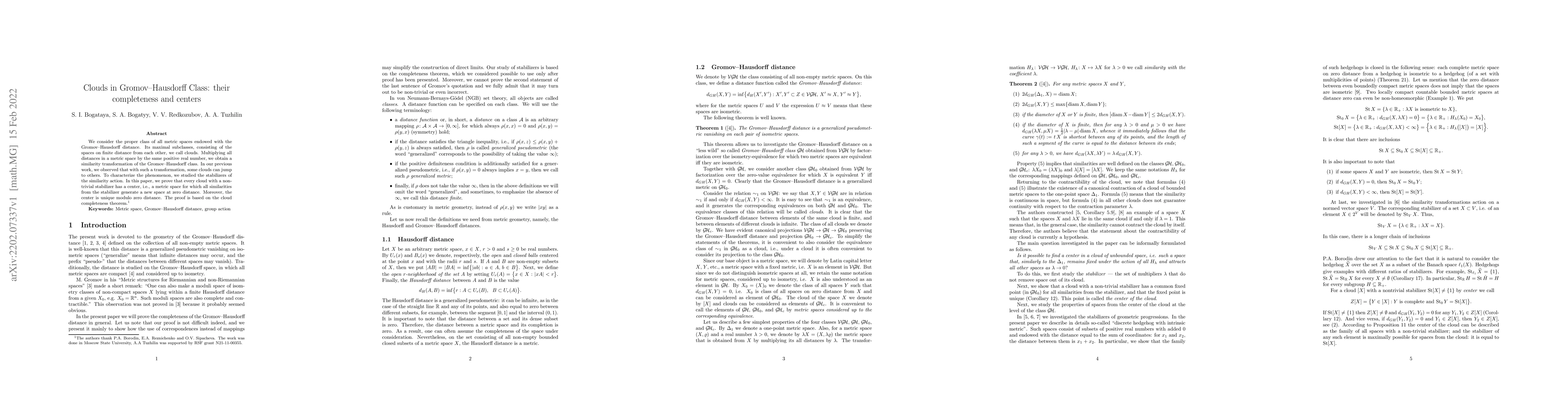 Thumbnail for Clouds in Gromov-Hausdorff Class: their completeness and centers
