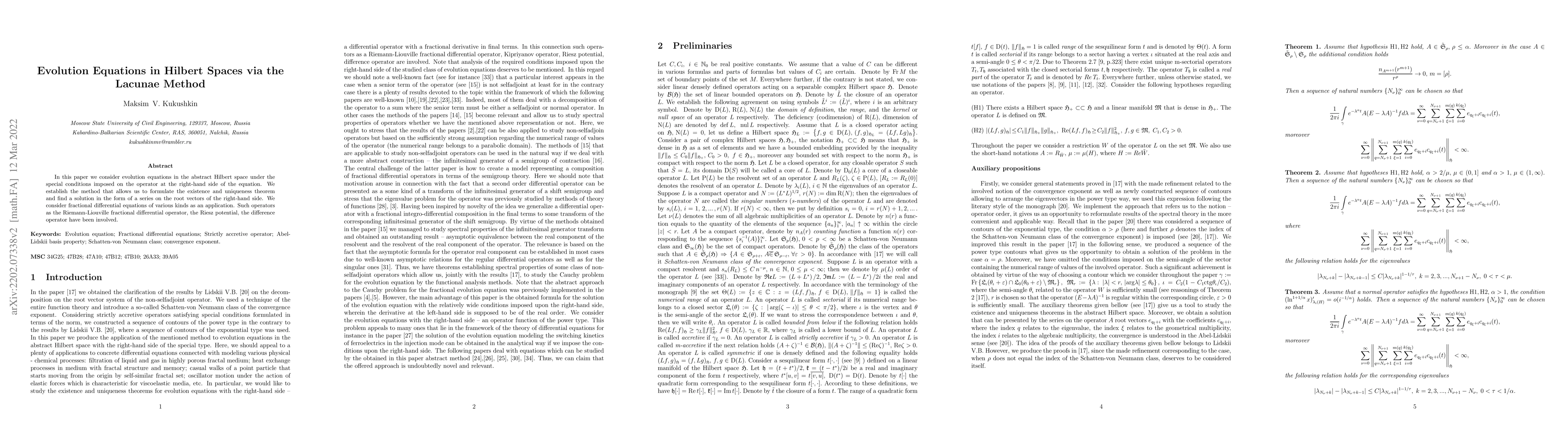 Thumbnail for Evolution Equations in Hilbert Spaces via the Lacunae Method