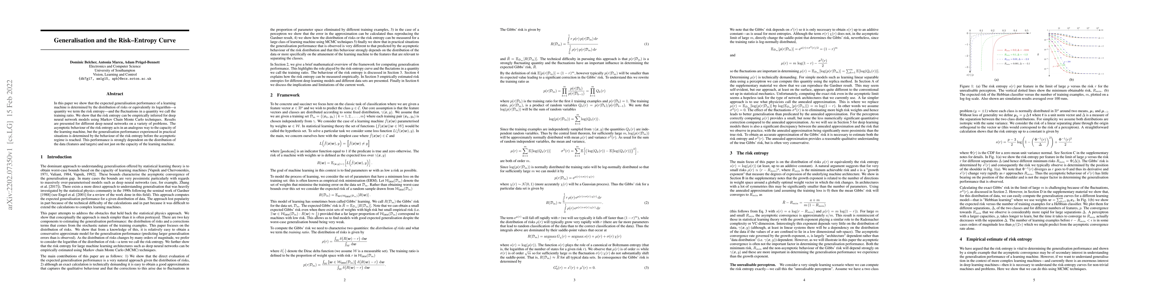 Thumbnail for Generalisation and the Risk--Entropy Curve