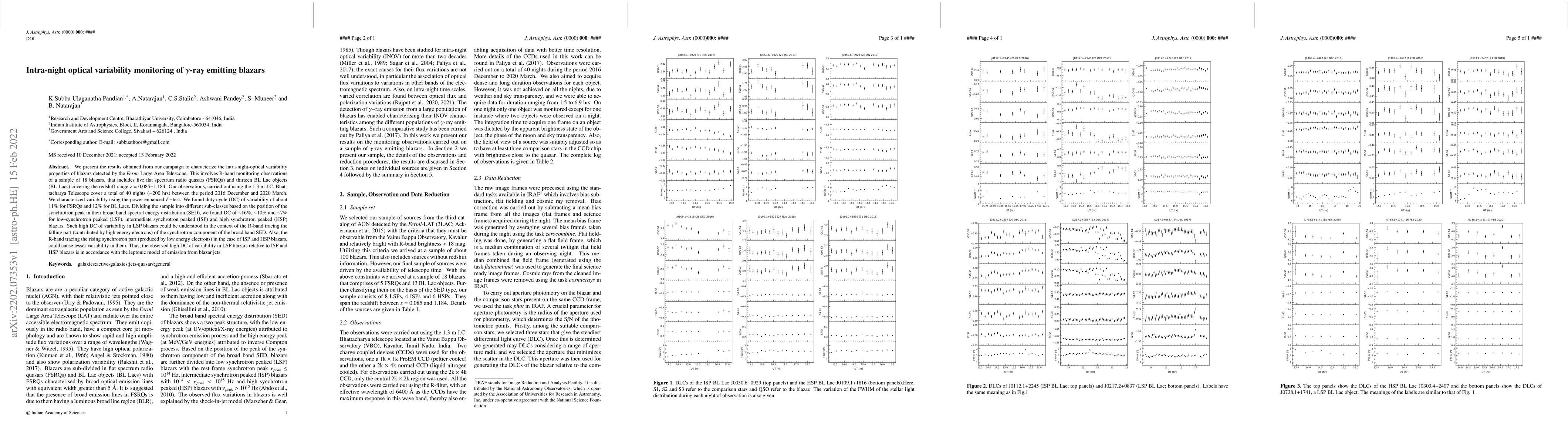 Thumbnail for Intra-night optical variability monitoring of $\gamma$-ray emitting
  blazars