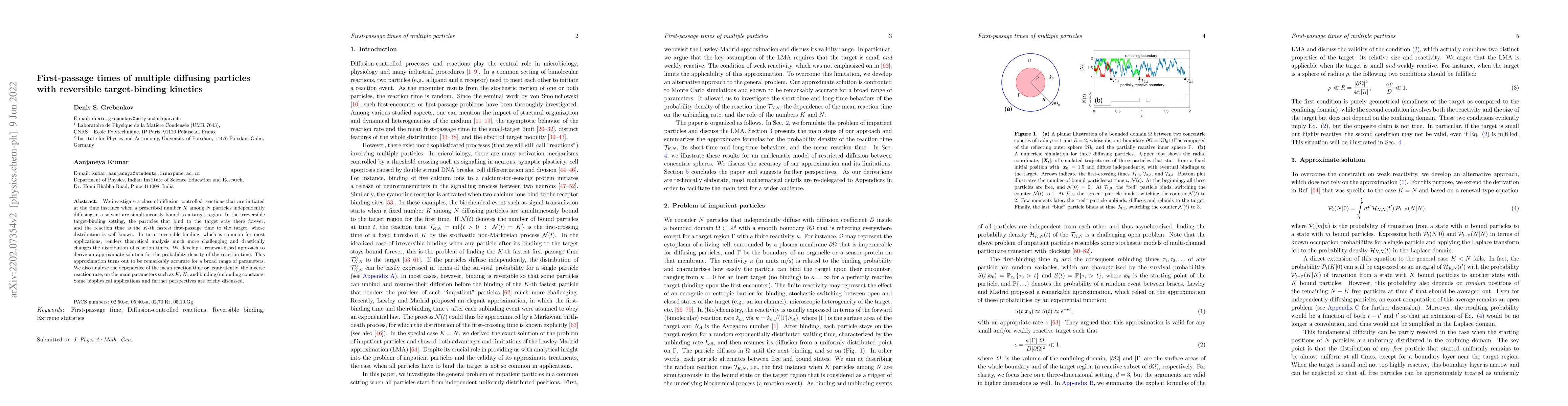 Thumbnail for First-passage times of multiple diffusing particles with reversible
  target-binding kinetics