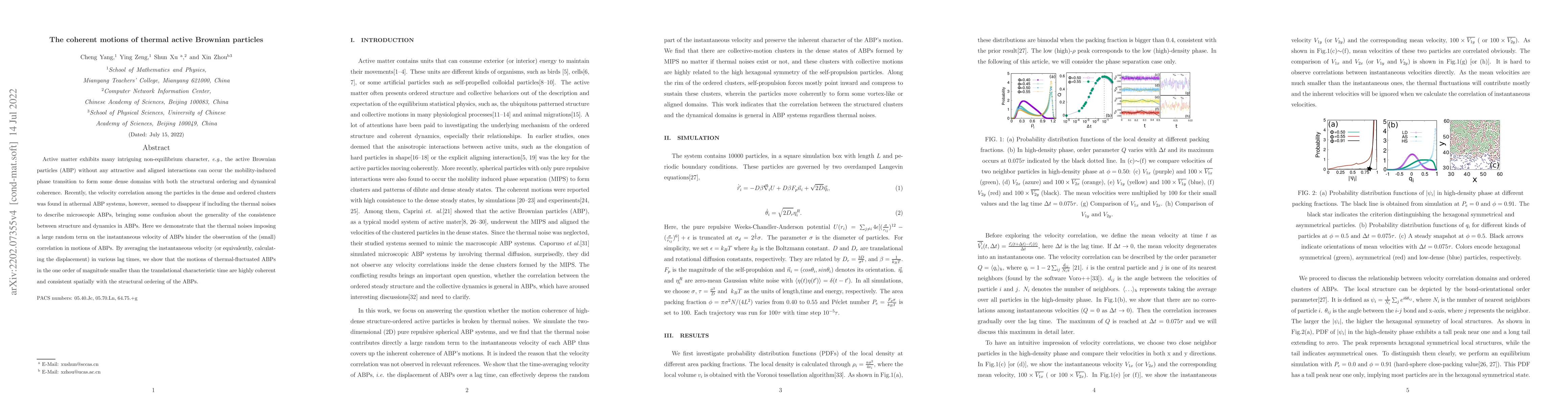 Thumbnail for The coherent motions of thermal active Brownian particles