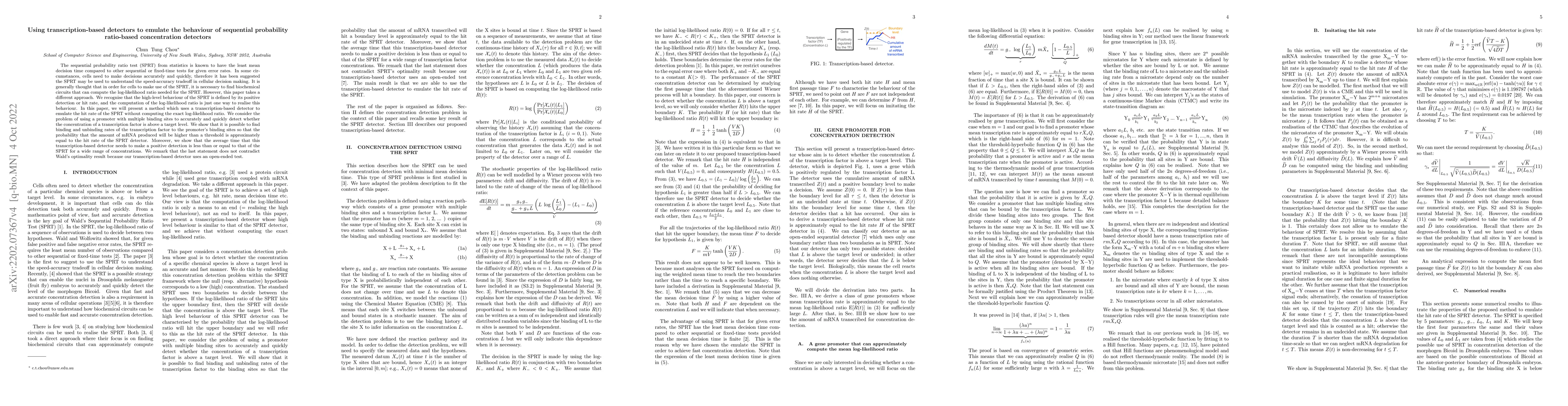 Thumbnail for Using transcription-based detectors to emulate the behaviour of
  sequential probability ratio-based concentration detectors