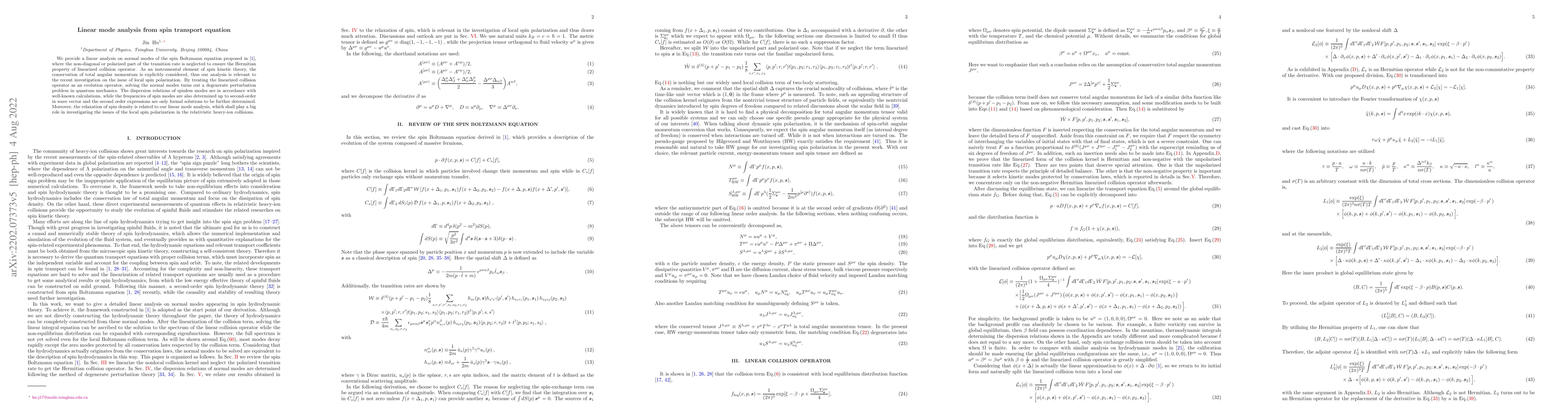 Thumbnail for Linear mode analysis from spin transport equation