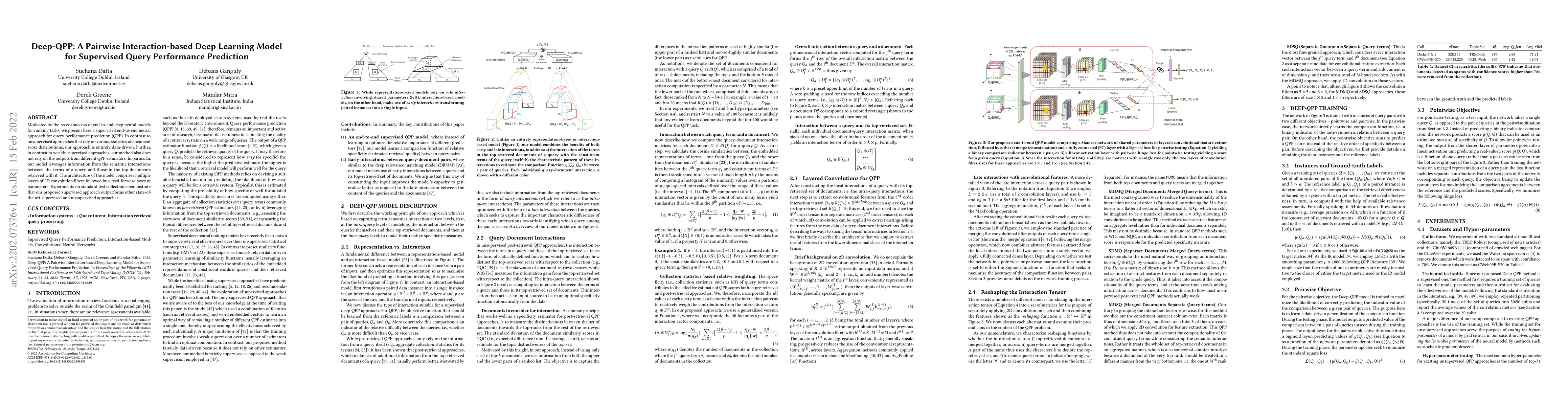 Thumbnail for Deep-QPP: A Pairwise Interaction-based Deep Learning Model for
  Supervised Query Performance Prediction