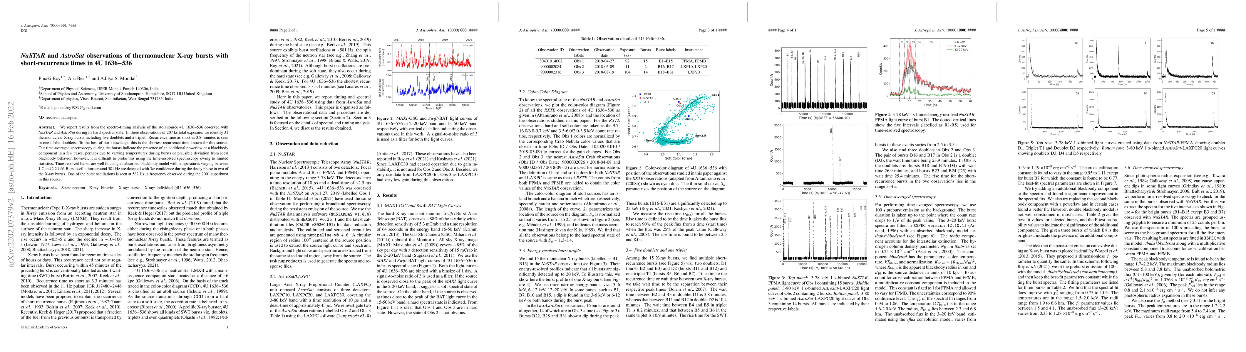 Thumbnail for NuSTAR and AstroSat observations of thermonuclear X-ray bursts with
  short-recurrence times in 4U 1636$-$536