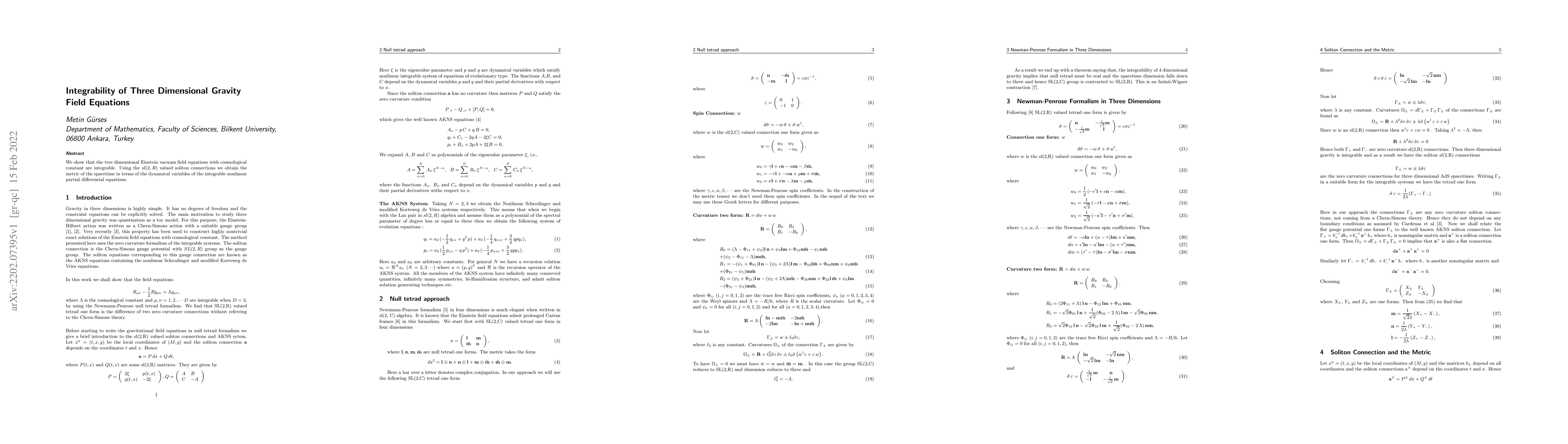 Thumbnail for Integrability of Three Dimensional Gravity Field Equations