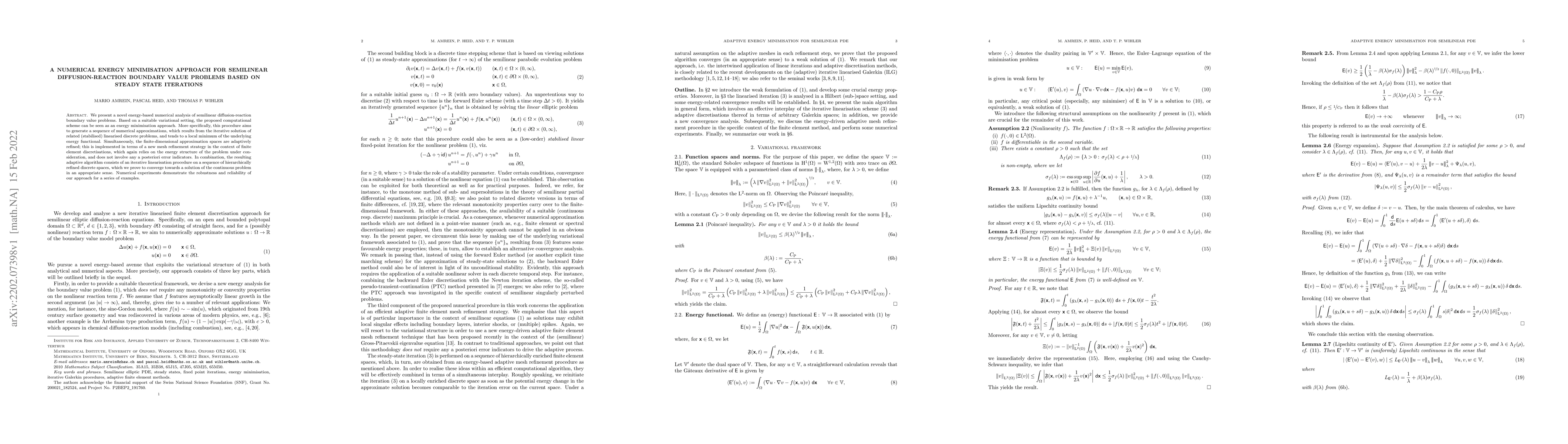 Thumbnail for A numerical energy minimisation approach for semilinear
  diffusion-reaction boundary value problems based on steady state iterations