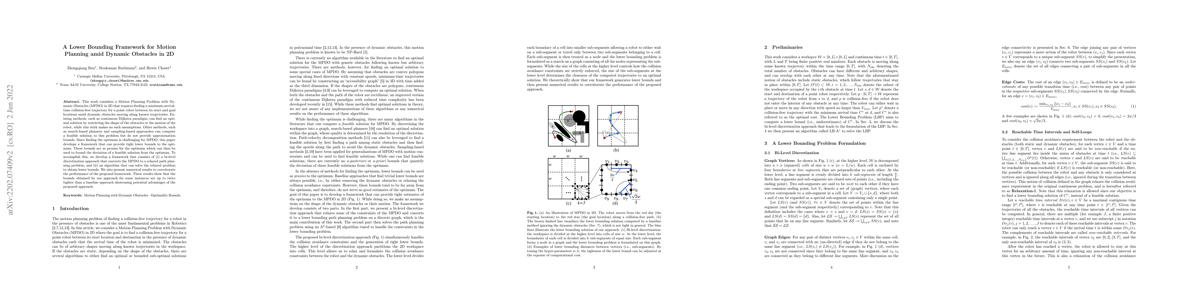 Thumbnail for A Lower Bounding Framework for Motion Planning amid Dynamic Obstacles in
  2D
