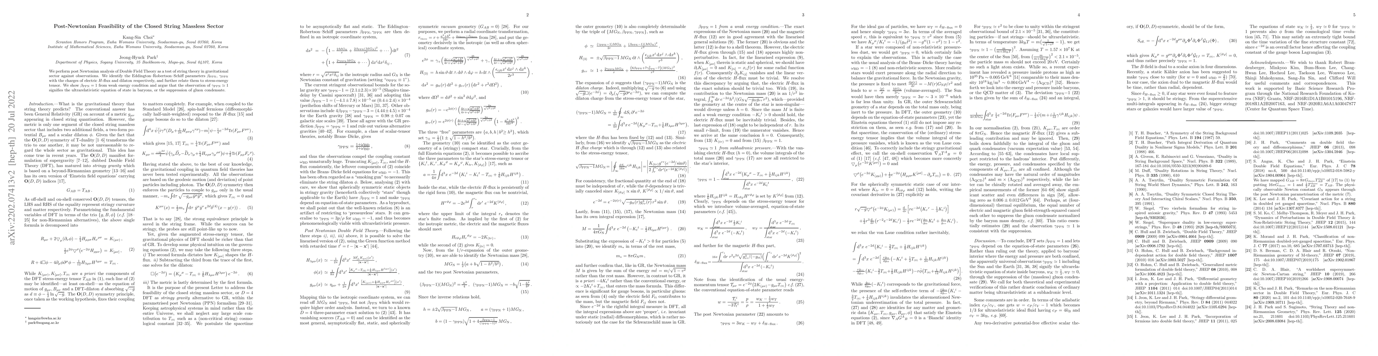 Thumbnail for Post-Newtonian Feasibility of the Closed String Massless Sector