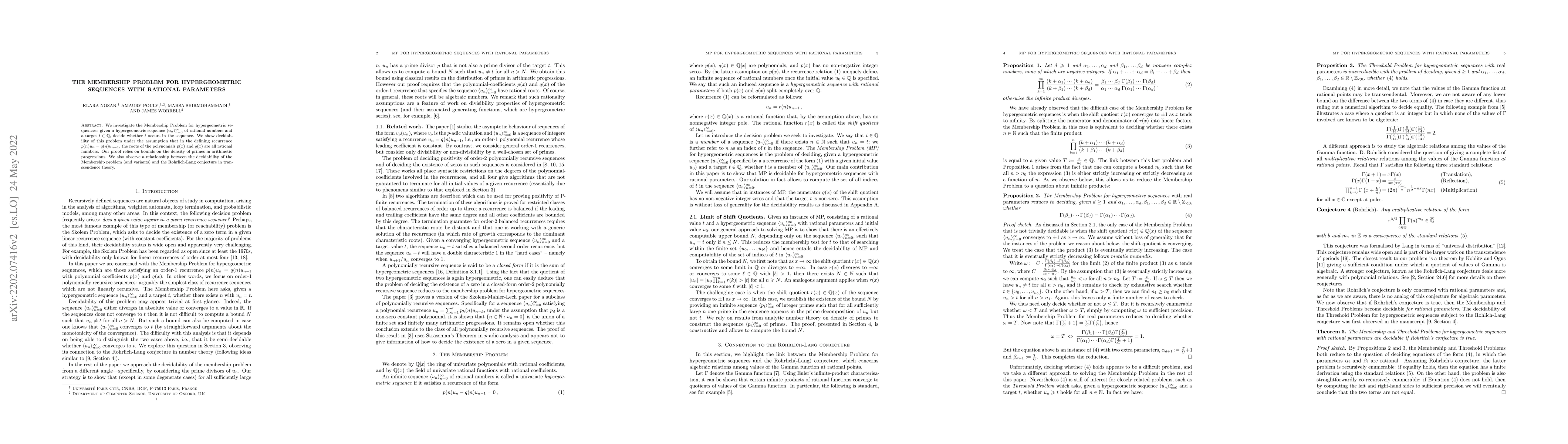 Thumbnail for The Membership Problem for Hypergeometric Sequences with Rational
  Parameters