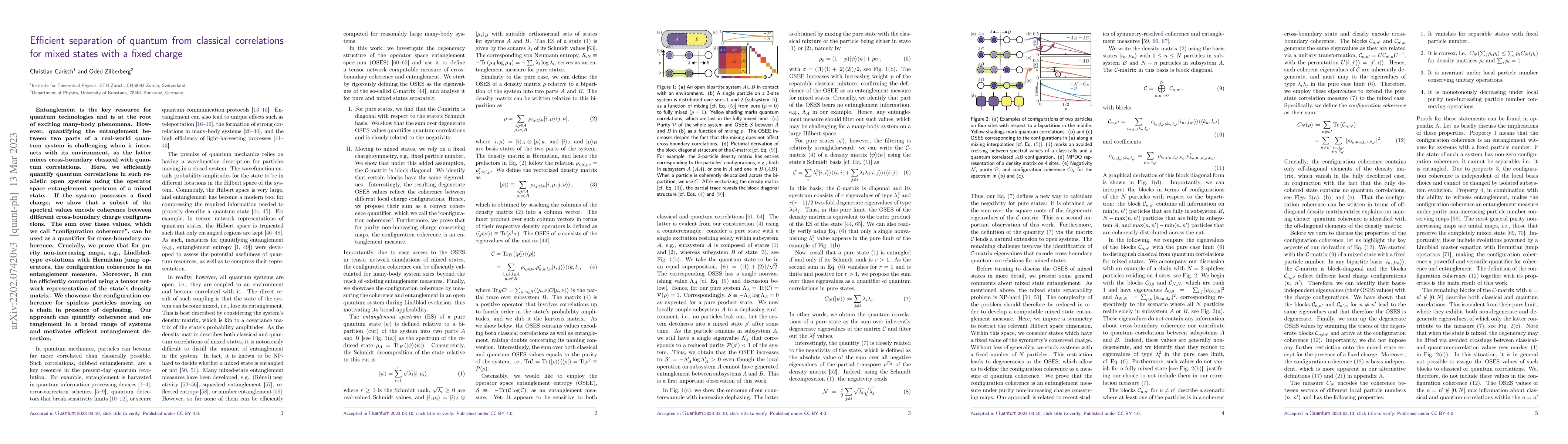 Thumbnail for Efficient separation of quantum from classical correlations for mixed
  states with a fixed charge