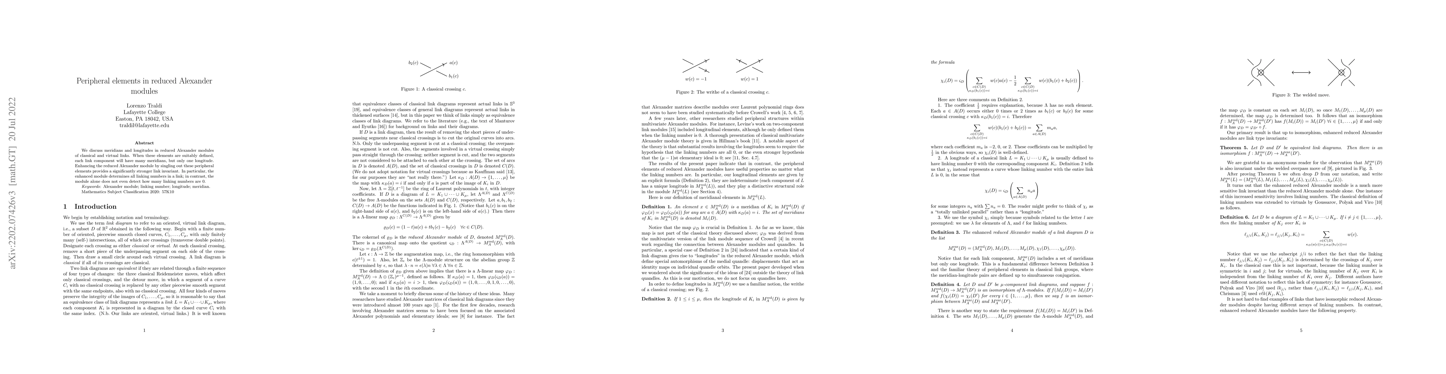 Thumbnail for Peripheral elements in reduced Alexander modules