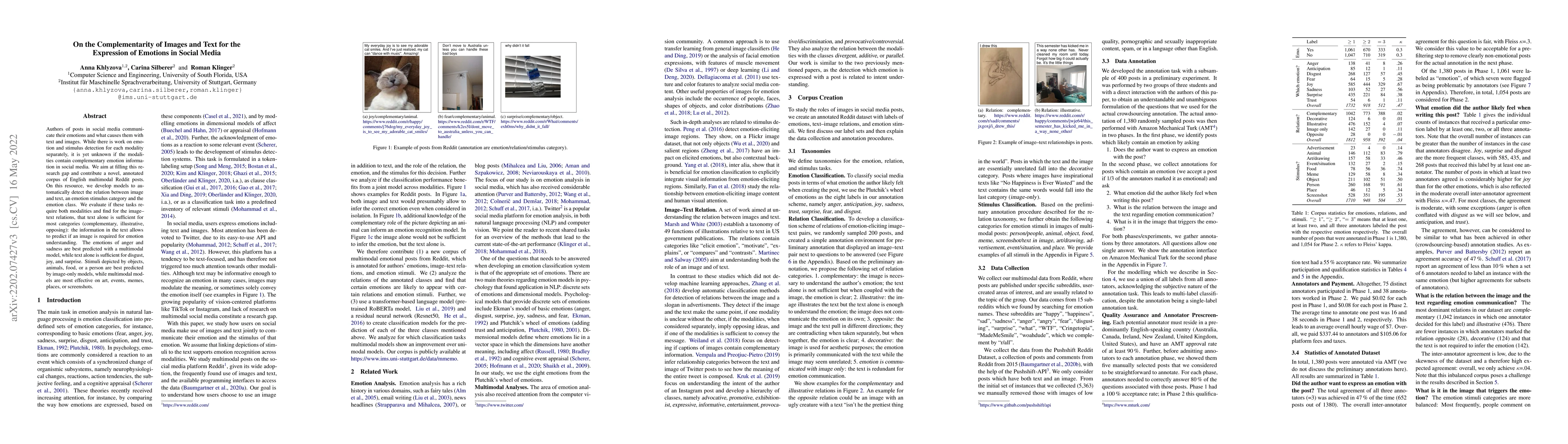 Thumbnail for On the Complementarity of Images and Text for the Expression of Emotions
  in Social Media