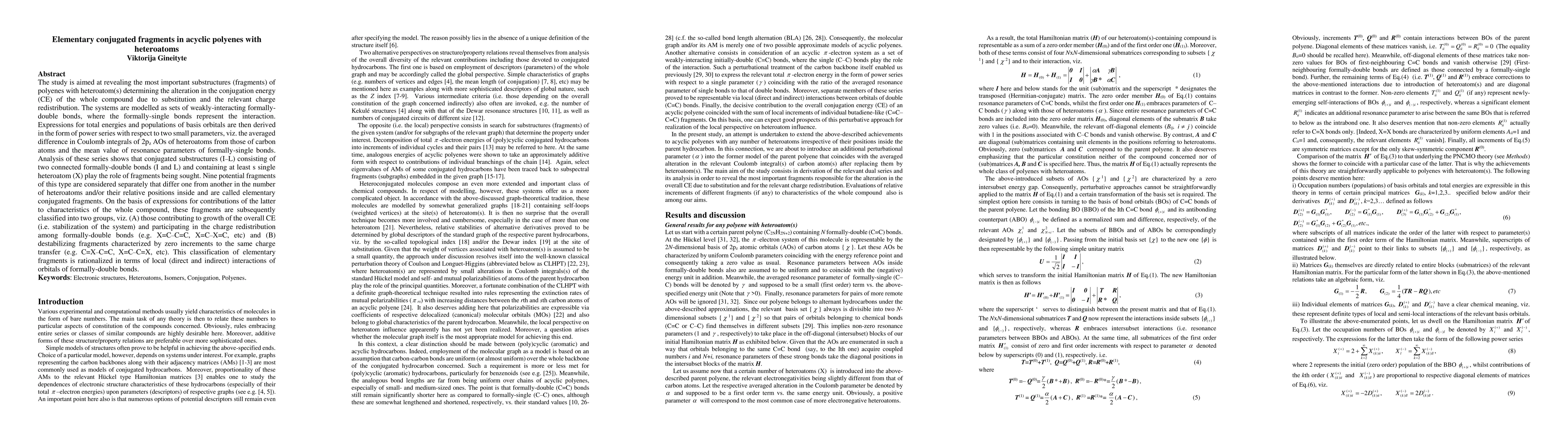 Thumbnail for Elementary conjugated fragments in acyclic polyenes with heteroatoms